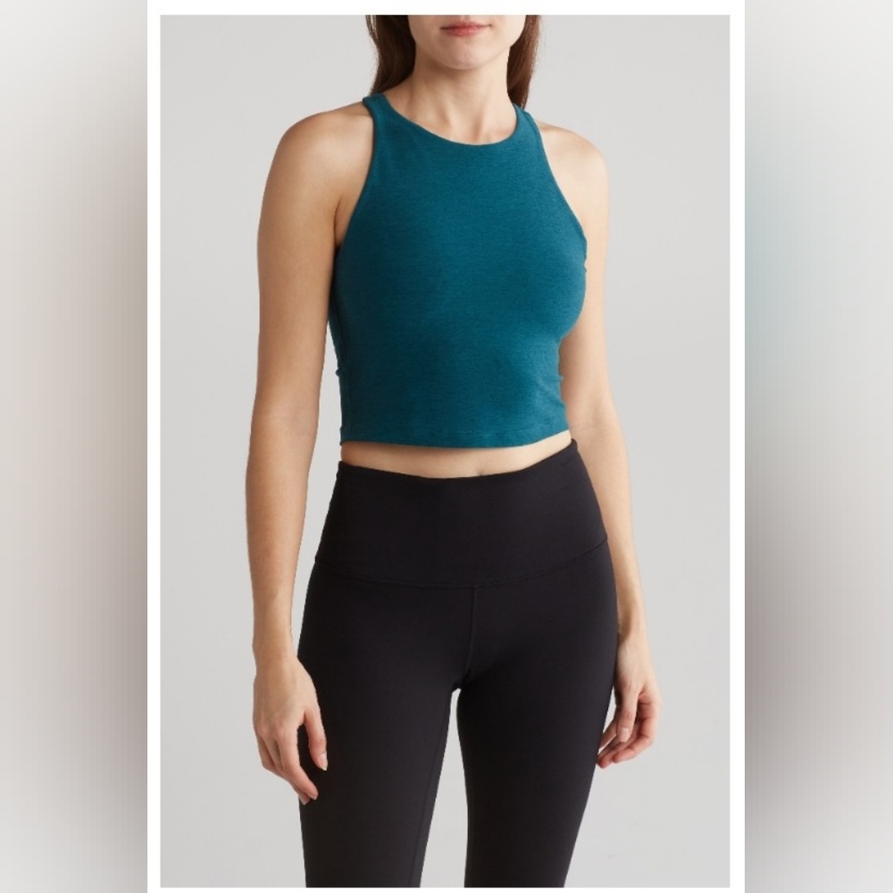 Beyond Yoga Refocus Racerback Crop Tank NWT, Size L, Lunar Teal Heather